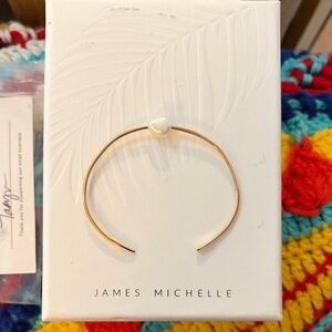 James Michelle Gold & Pearl Bangle Bracelet